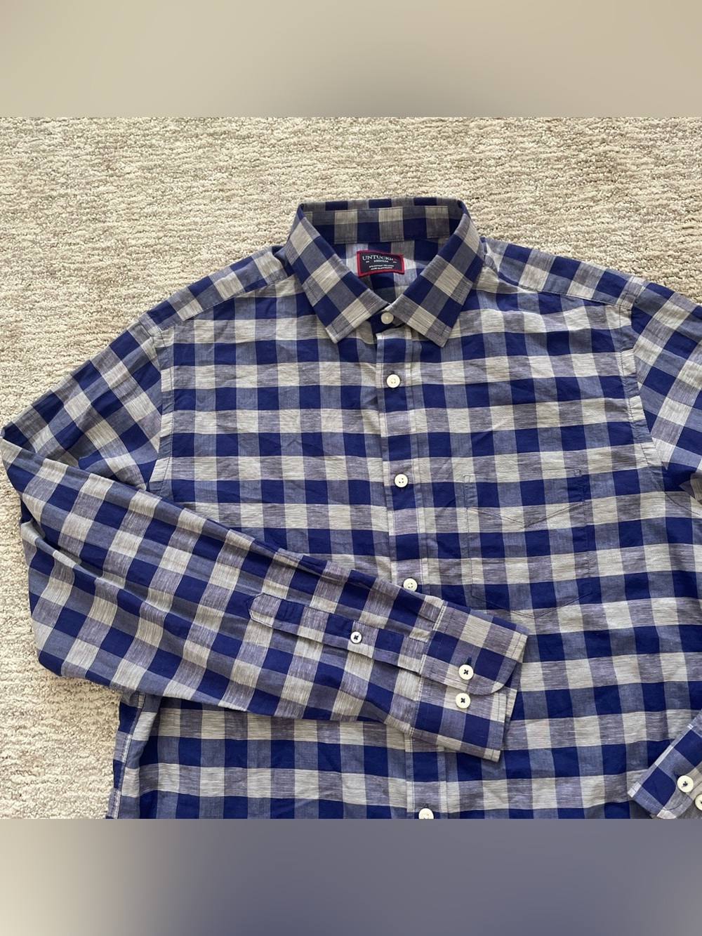 UNTUCKit Shirt Men Medium Blue Check Anderson Linen Cotton Button Up Long Sleeve